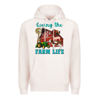 Pale Pink western loving the farm life barn cow pig rooster tractor wind wheel Premium Hoodie - Artiststas