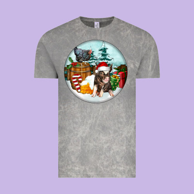 Christmas Pig With Chicken Vintage Tee Designed By Fadigitalartstudio