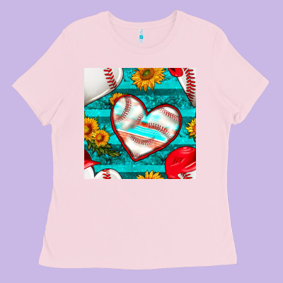 Baseball Hearts And Sunflowers With Turquoise Gemstone Seamless Patter Ladies Tee Designed By Bundleandbundleshop