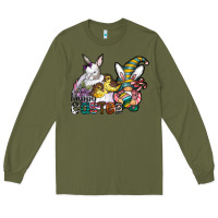 Army Green Happy Easter Long Sleeve Tee - CowhideDigitalArt