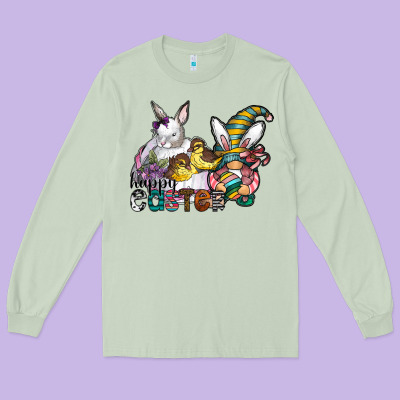 Happy Easter Long Sleeve Tee Designed By Cowhidedigitalart