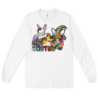 White Happy Easter Long Sleeve Tee - CowhideDigitalArt