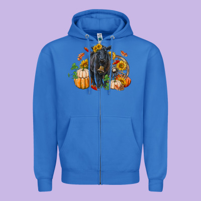 Fall Black Angus Zipper Hoodie Designed By Ranaportraitstore