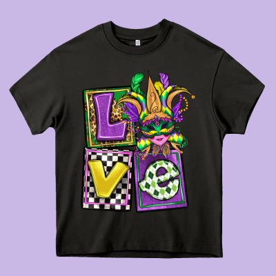 Love Mardi Gras Heavy Core Tee Designed By Oliviacreatesart