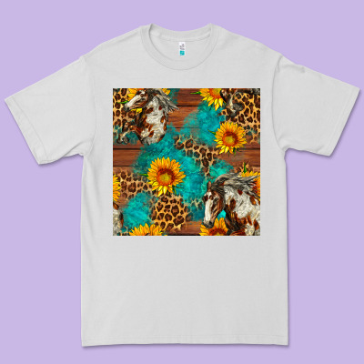 Western Horse And Sunflower Seamless Pattern Premium Tee Designed By Fadigitalartstudio