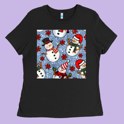Christmas Snowman Seamless Pattern Ladies Tee Designed By Bundleandbundleshop