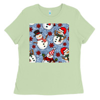 Matcha christmas snowman seamless pattern Ladies Tee - BundleAndBundleShop