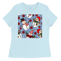 Baby Blue christmas snowman seamless pattern Ladies Tee - BundleAndBundleShop