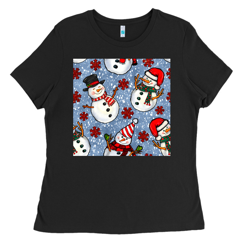 Christmas Snowman Seamless Pattern Ladies Tee by BundleAndBundleShop | Teevron