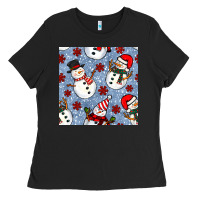 Black christmas snowman seamless pattern Ladies Tee - BundleAndBundleShop