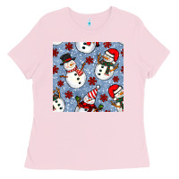 Bubblegum Pink christmas snowman seamless pattern Ladies Tee - BundleAndBundleShop