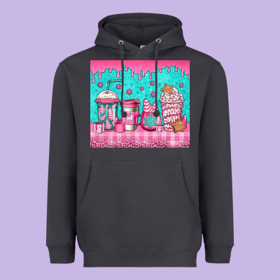 Pink Christmas Coffee Heavyweight Hoodie Designed By Jasminsmagicworld