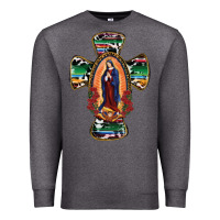 Charcoal Heather Our Lady Of Guadalupe Cross Premium Sweatshirt - RanaPortraitStore