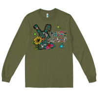 Army Green Happy Easter Long Sleeve Tee - CowhideDigitalArt