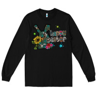 Black Happy Easter Long Sleeve Tee - CowhideDigitalArt