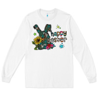 White Happy Easter Long Sleeve Tee - CowhideDigitalArt