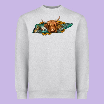 Tennessee Map Long Haired Cow Heavyweight Sweatshirt Designed By Jasminsmagicworld