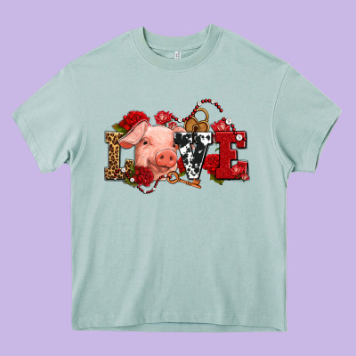 Love With Pig Olivia Heavy Core Tee Designed By Oliviacreatesart