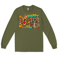 Army Green Happy Turkey Day Long Sleeve Tee - CowhideDigitalArt