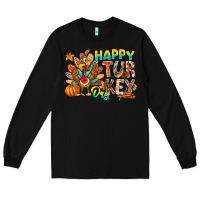 Black Happy Turkey Day Long Sleeve Tee - CowhideDigitalArt