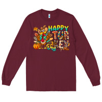 Burgundy Happy Turkey Day Long Sleeve Tee - CowhideDigitalArt