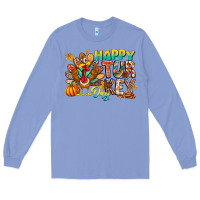 Colony Blue Happy Turkey Day Long Sleeve Tee - CowhideDigitalArt