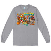 Heather Grey Happy Turkey Day Long Sleeve Tee - CowhideDigitalArt