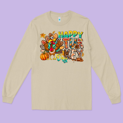 Happy Turkey Day Long Sleeve Tee Designed By Cowhidedigitalart