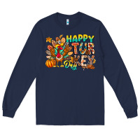 Navy Happy Turkey Day Long Sleeve Tee - CowhideDigitalArt
