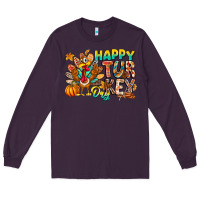 Plum Happy Turkey Day Long Sleeve Tee - CowhideDigitalArt