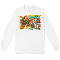 White Happy Turkey Day Long Sleeve Tee - CowhideDigitalArt