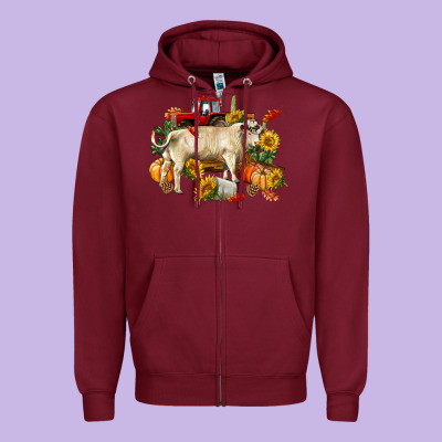 Fall Charolais Bull Zipper Hoodie Designed By Ranaportraitstore