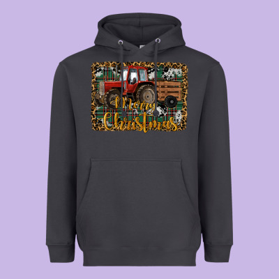 Merry Christmas Farm Tractor Heavyweight Hoodie Designed By Ranaportraitstore
