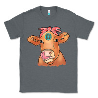 Charcoal Heather Cow  Turquoise Classic Tee - CowCowDesign