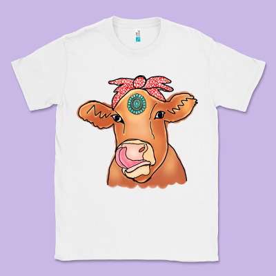 Cow  Turquoise Classic Tee Designed By Cowcowdesign