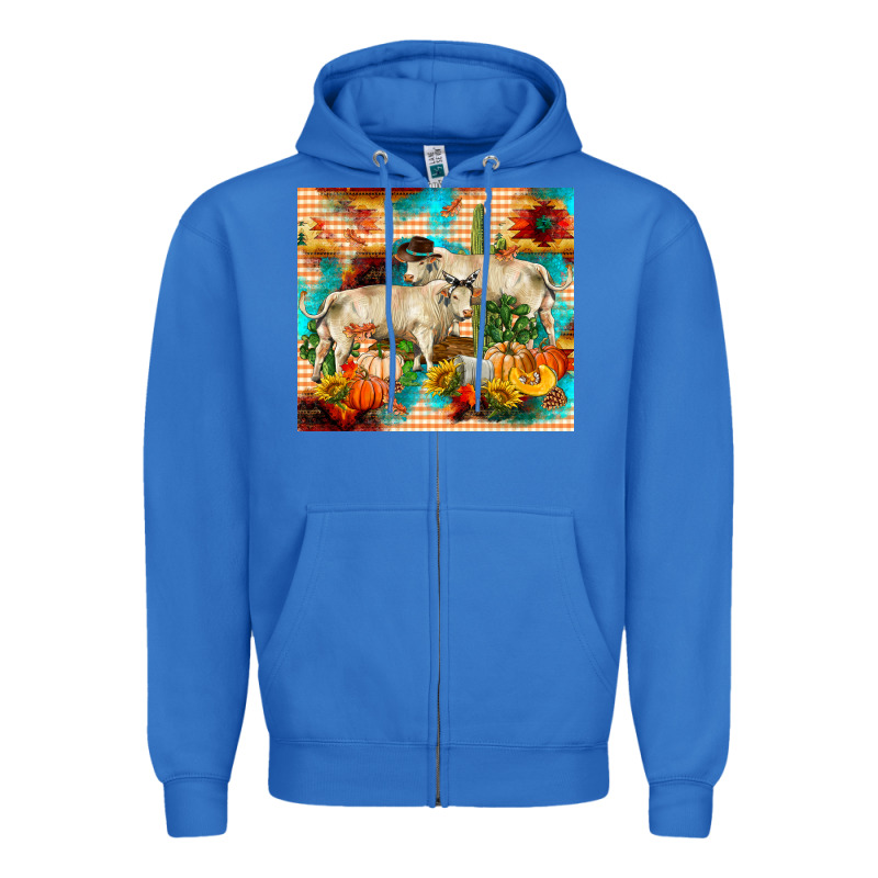 Fall Charolais Bulls Zipper Hoodie by RanaPortraitStore | Teevron