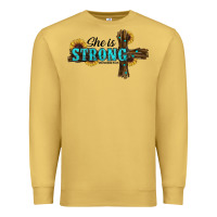 Antique Gold She Is Strong Western Cross Premium Sweatshirt - RanaPortraitStore