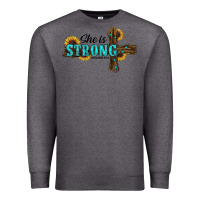 Charcoal Heather She Is Strong Western Cross Premium Sweatshirt - RanaPortraitStore