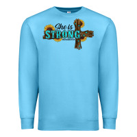 Ocean Blue She Is Strong Western Cross Premium Sweatshirt - RanaPortraitStore