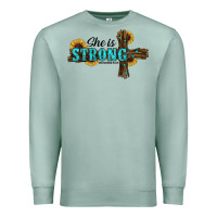 Seafoam She Is Strong Western Cross Premium Sweatshirt - RanaPortraitStore