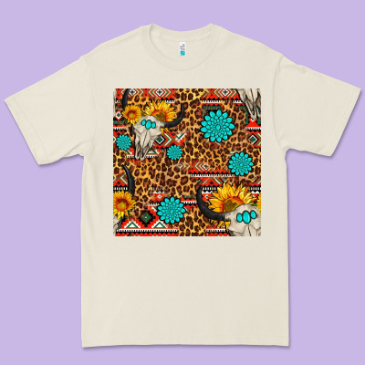 Western Aztec Bull Skull Seamless Pattern Premium Tee Designed By Fadigitalartstudio