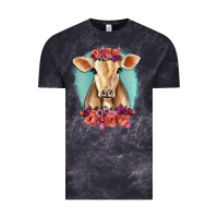 Cloud Black Floral Cow Vintage Tee - RanaPortraitStore