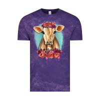 Cloud Purple Floral Cow Vintage Tee - RanaPortraitStore