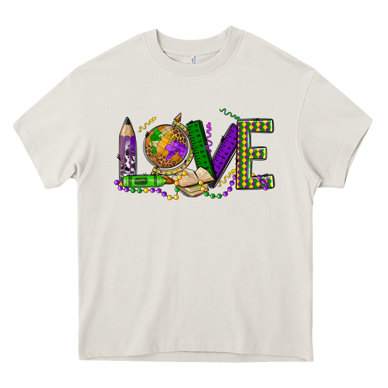 Love Teacher Mardi Gras Heavy Core Tee by OliviaCreatesArt | Teevron
