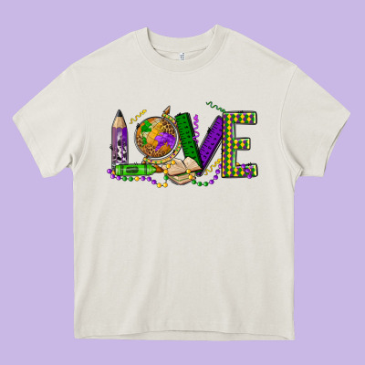 Love Teacher Mardi Gras Heavy Core Tee Designed By Oliviacreatesart