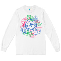 White bon voyage travel stamp t shirt Long Sleeve Tee - linhVisuals
