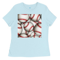 Baby Blue baseball seamless pattern Ladies Tee - BundleAndBundleShop
