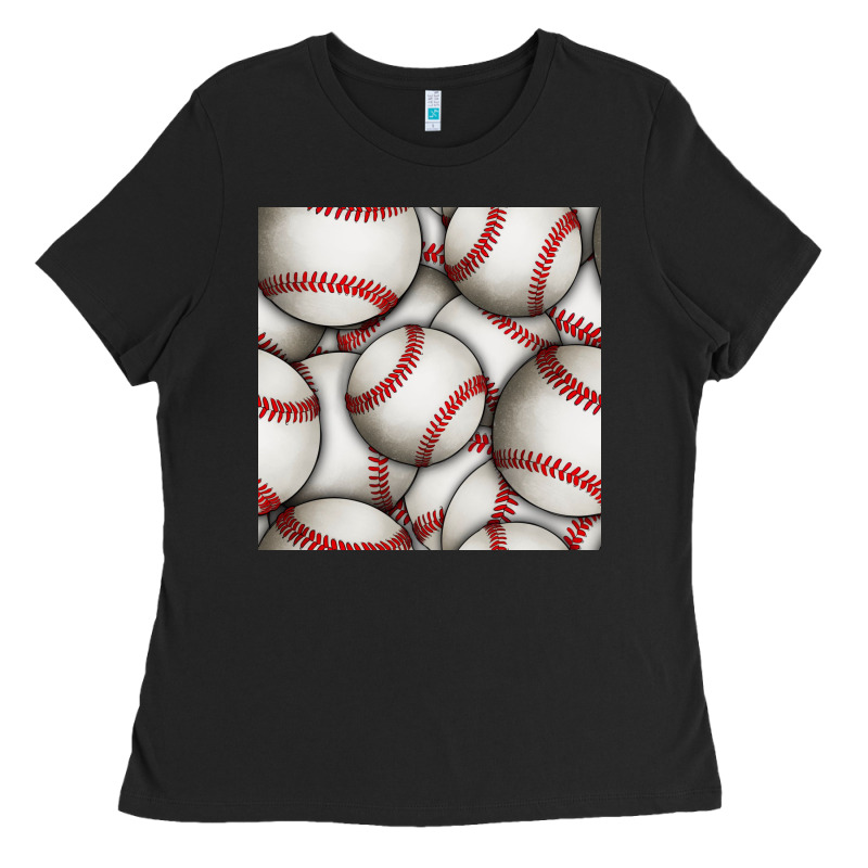 Baseball Seamless Pattern Ladies Tee by BundleAndBundleShop | Teevron