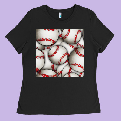 Baseball Seamless Pattern Ladies Tee Designed By Bundleandbundleshop