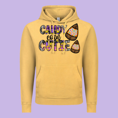 Candy Corn Cutie Vintage Hoodie Designed By Cowhidedigitalart